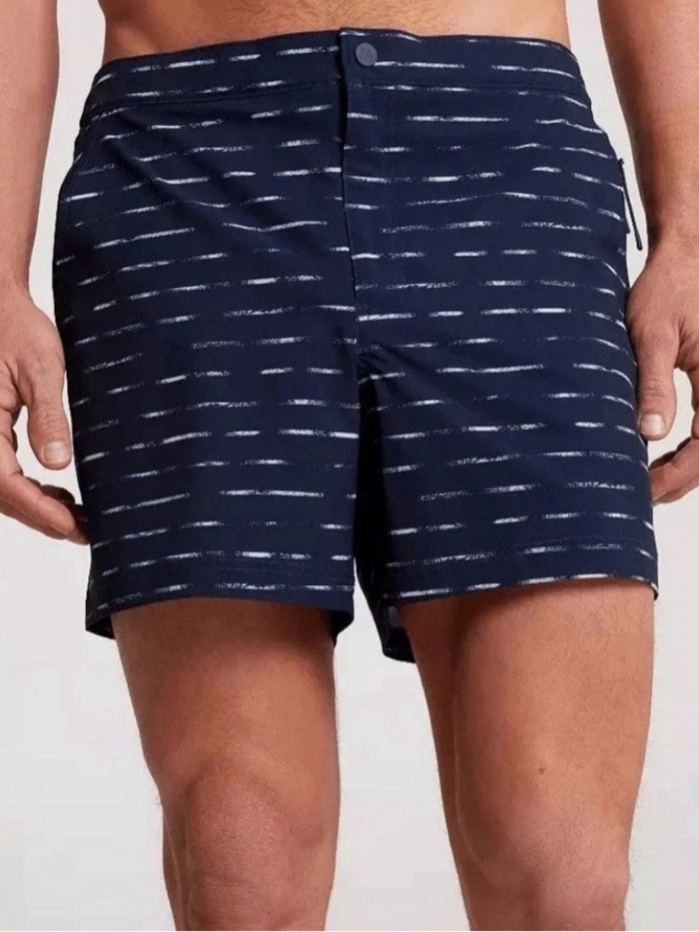 VRST 5" Resort Shorts Men's Navy Sand Washed Stripe Swim Shorts Size Medium